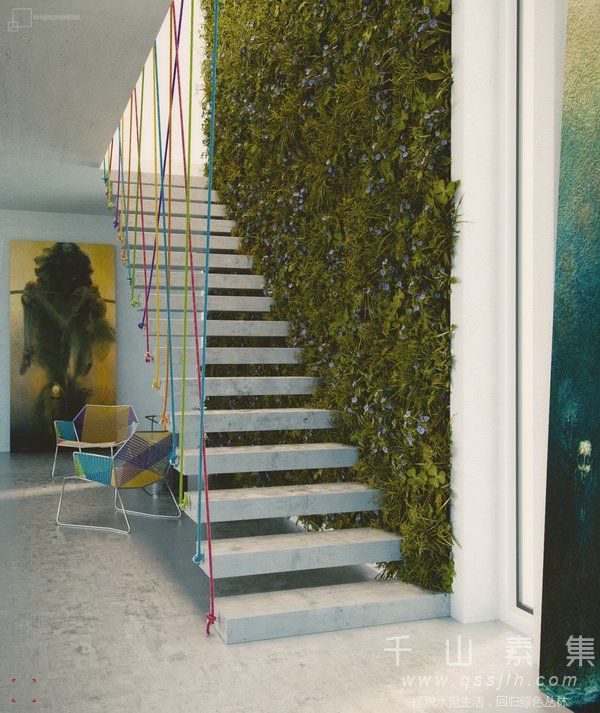 楼梯植物墙,植物墙设计,植物墙景观